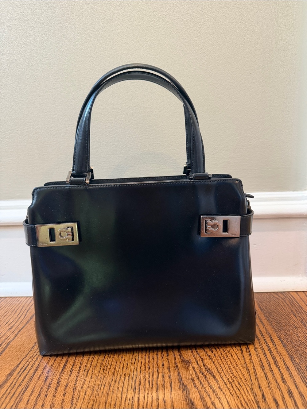 Salvatore Ferragamo Black Double Gancini Side Buckle Purse